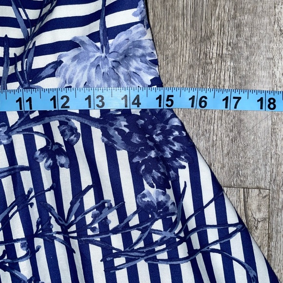 Eliza J * Blue Floral Striped Fit & Flare Halter Dress * Size 8P - Picture 5 of 8